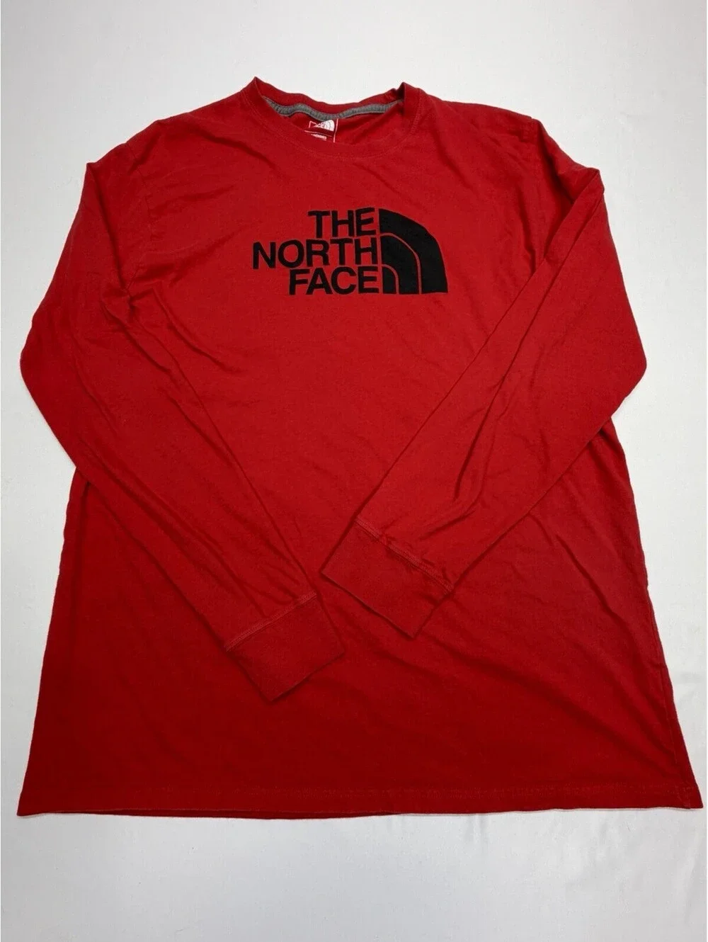 The North Face Long Sleeve T Shirt Mens Red Logo Crew Neck Cotton - Size XL